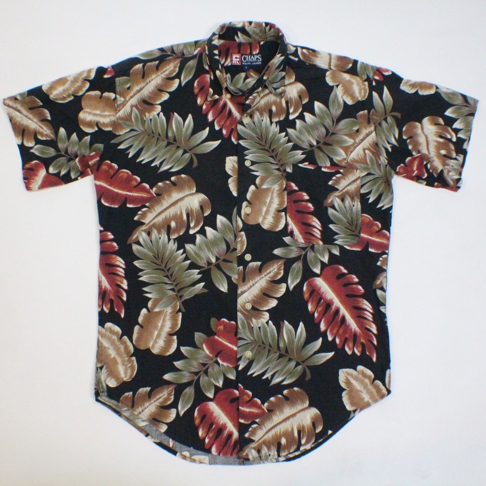 Vintage Chaps Ralph Lauren Hawaiian Shirt Mens Small Palm Leaf Short Sleeve